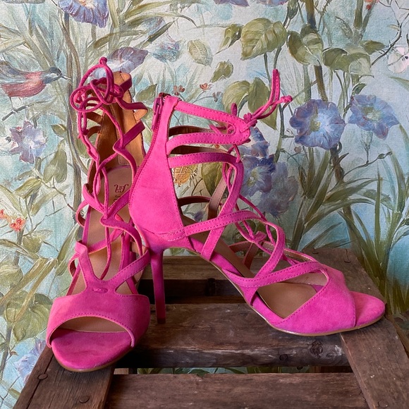 NEW Emmey Strappy Vegan Suede Heels - Picture 2 of 16